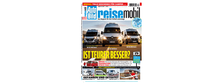 Fachartikel in: AutoBILD reisemobil- Das Magazin für die Freiheit auf Achse, Ausgabe 11&12/2017, Seite 10 4.8 (4)