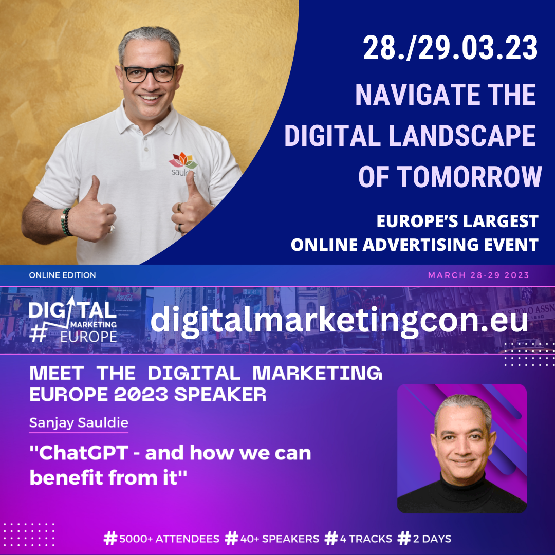 28.03.2023: Online: Digital Marketing Europe 2023: Keynote: ChatGPT – und wie wir davon profitieren können (in englisch!) 4.5 (109)